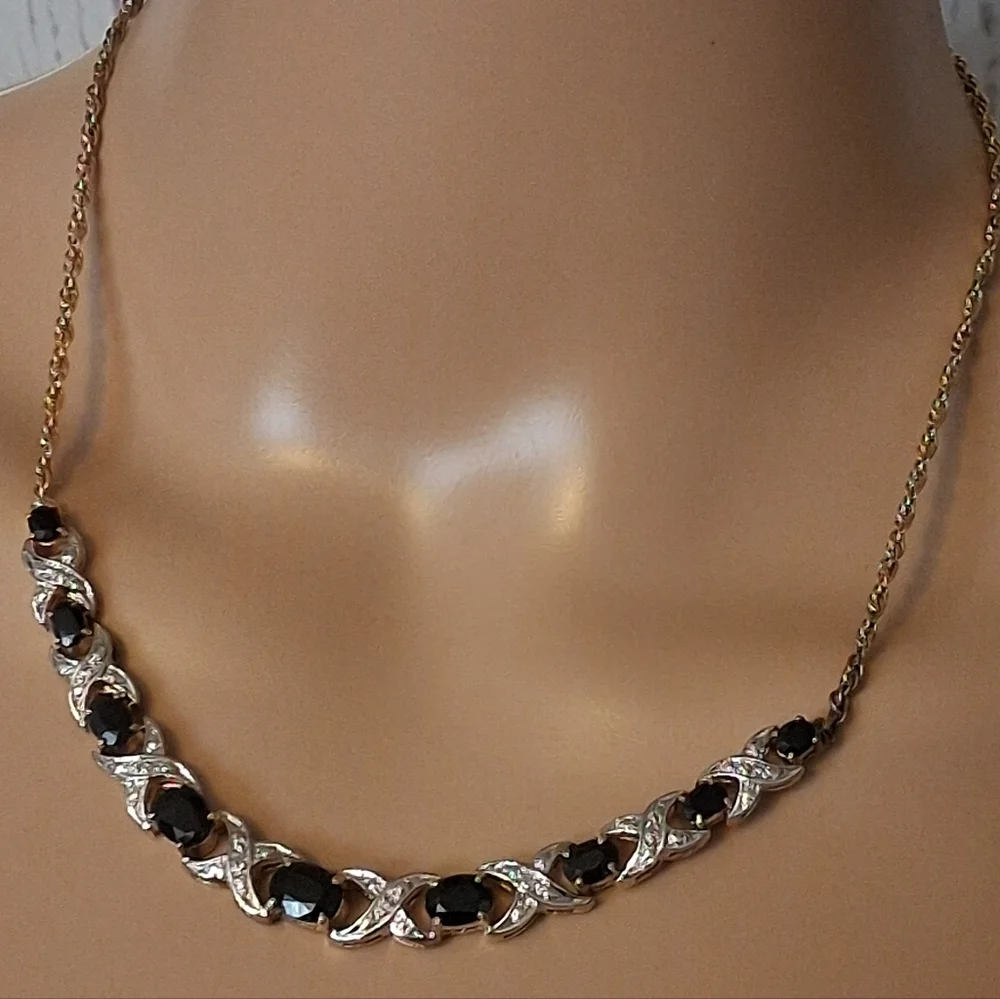 Vintage 10K Gold Vermeil XOX Design Necklace With Sapphires And Diamonds